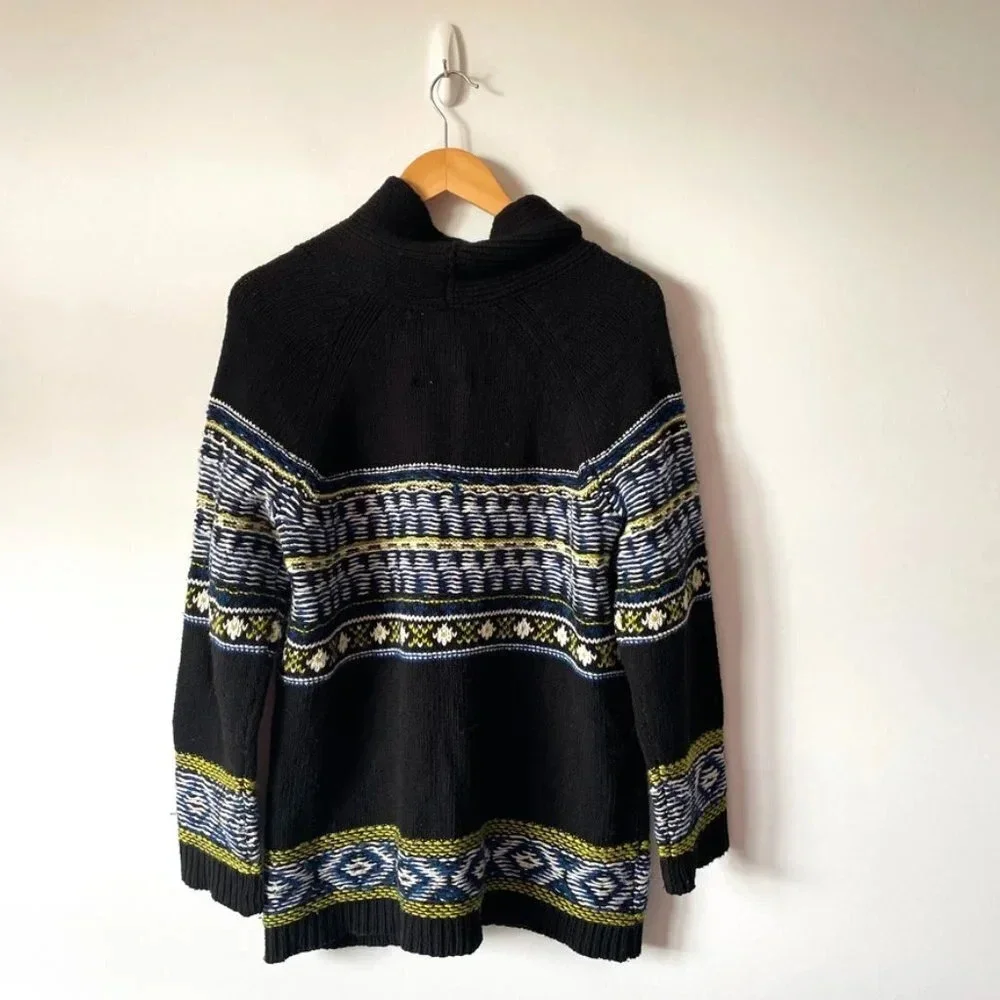 Anthropologie Sparrow Batley Fairisle Black Multi Cardigan Sweater Coat Medium - Picture 4 of 6